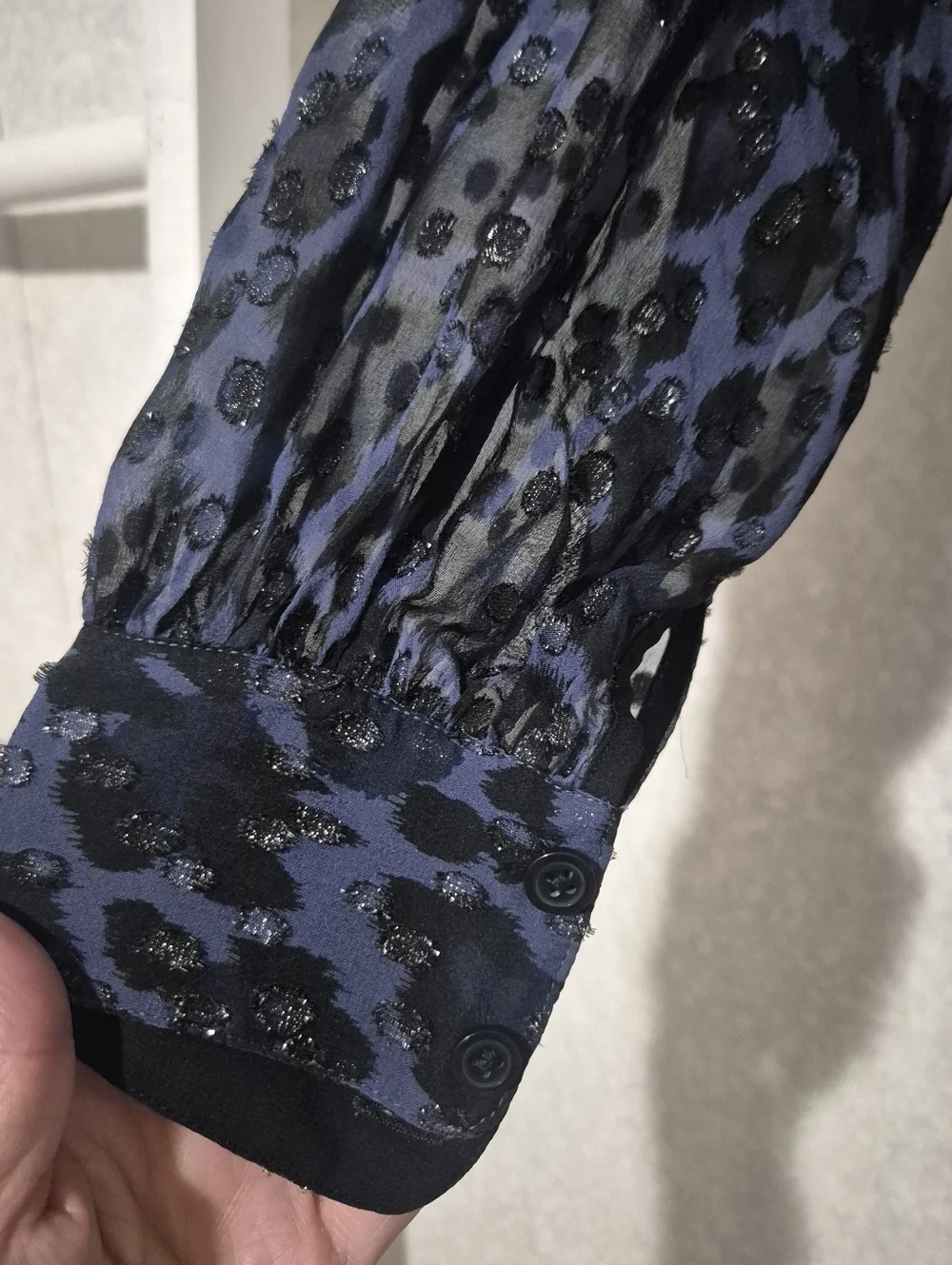 kate spade Navy and Black Leopard Tie-Neck Blouse...size:XS